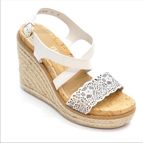 Salvatore Ferragamo Shoes - Salvatore Ferragamo White Wedge Espadrille Heels